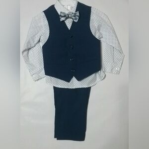 Van Heusen 3T Boy 4pc Navy Blue Set with Polka Dots Shirt & Bow Tie